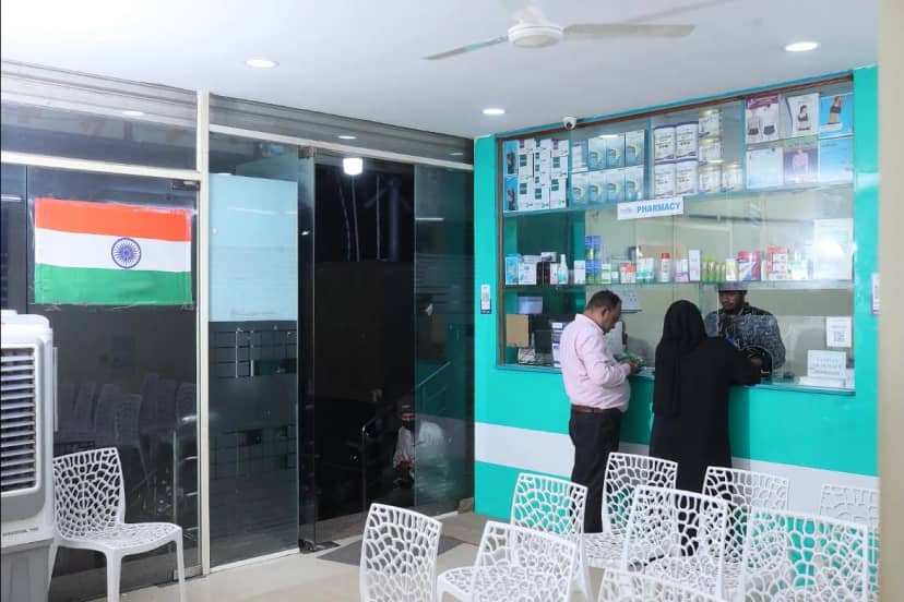 The pharmacy counter at Caspian Healthcare