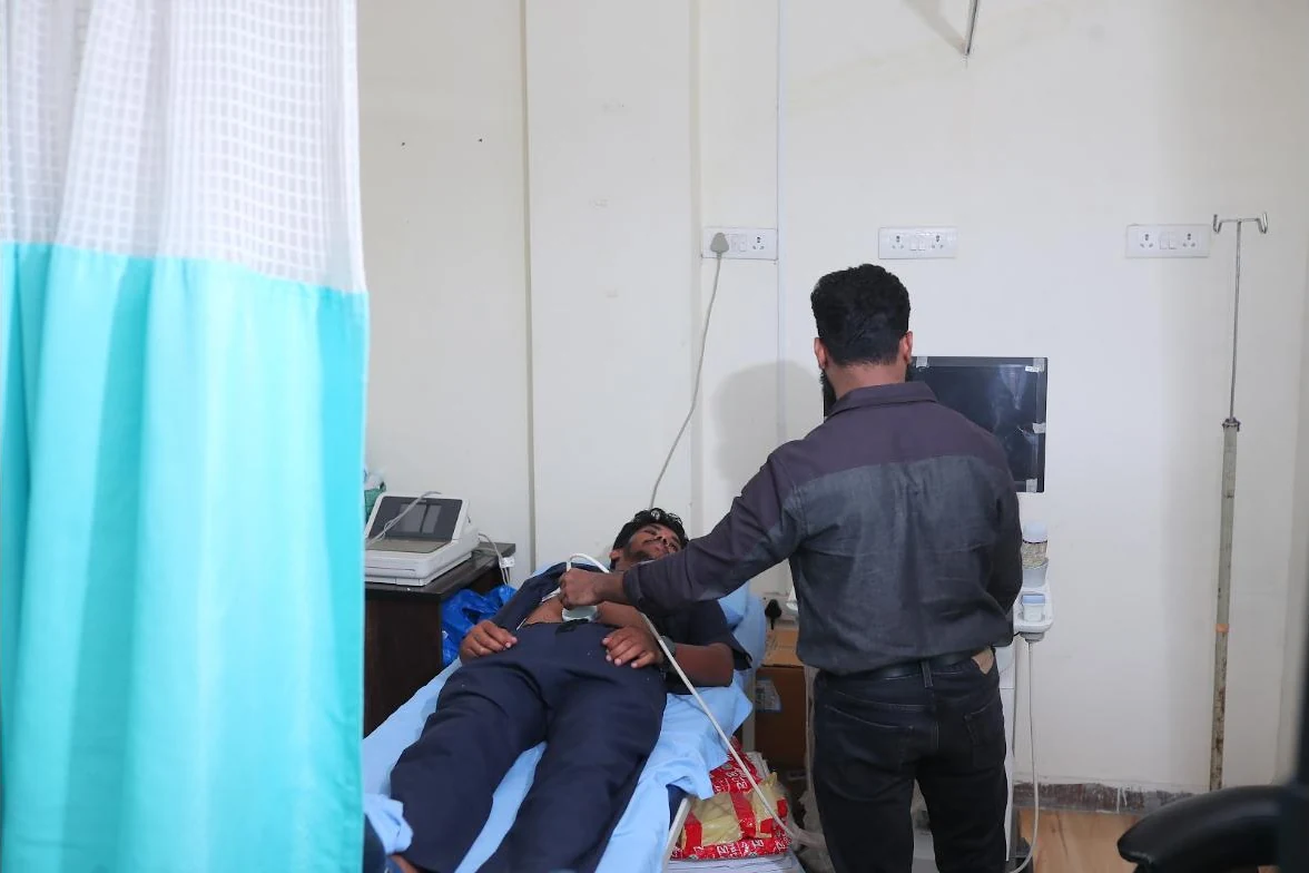An ultrasound examination at the bedside at Caspian Healthcare, Hyderabad