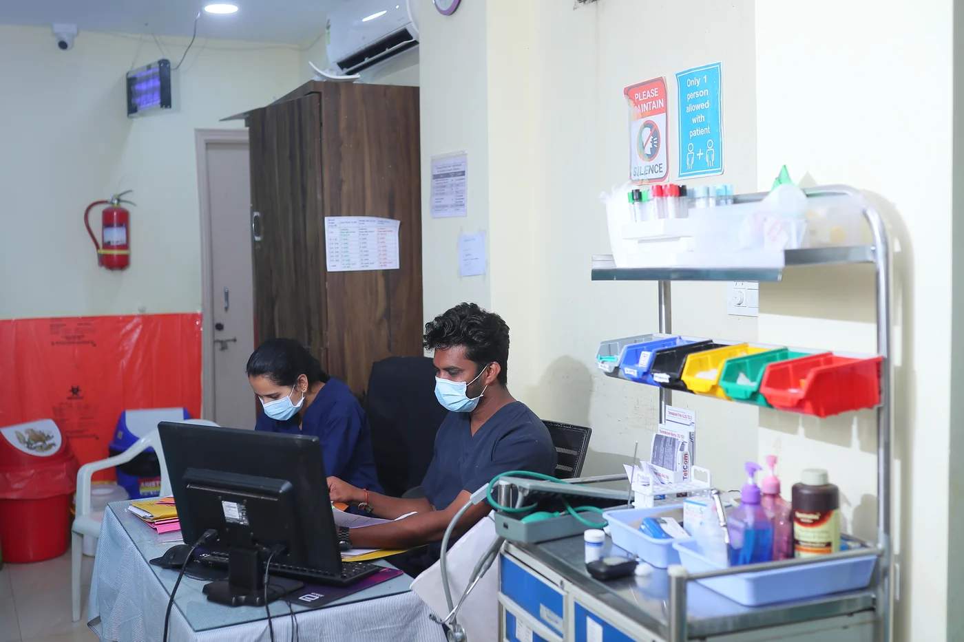 Staff at the nursing station in the ward at Caspian Healthcare, Vijay Nagar Colony, Hyderabad