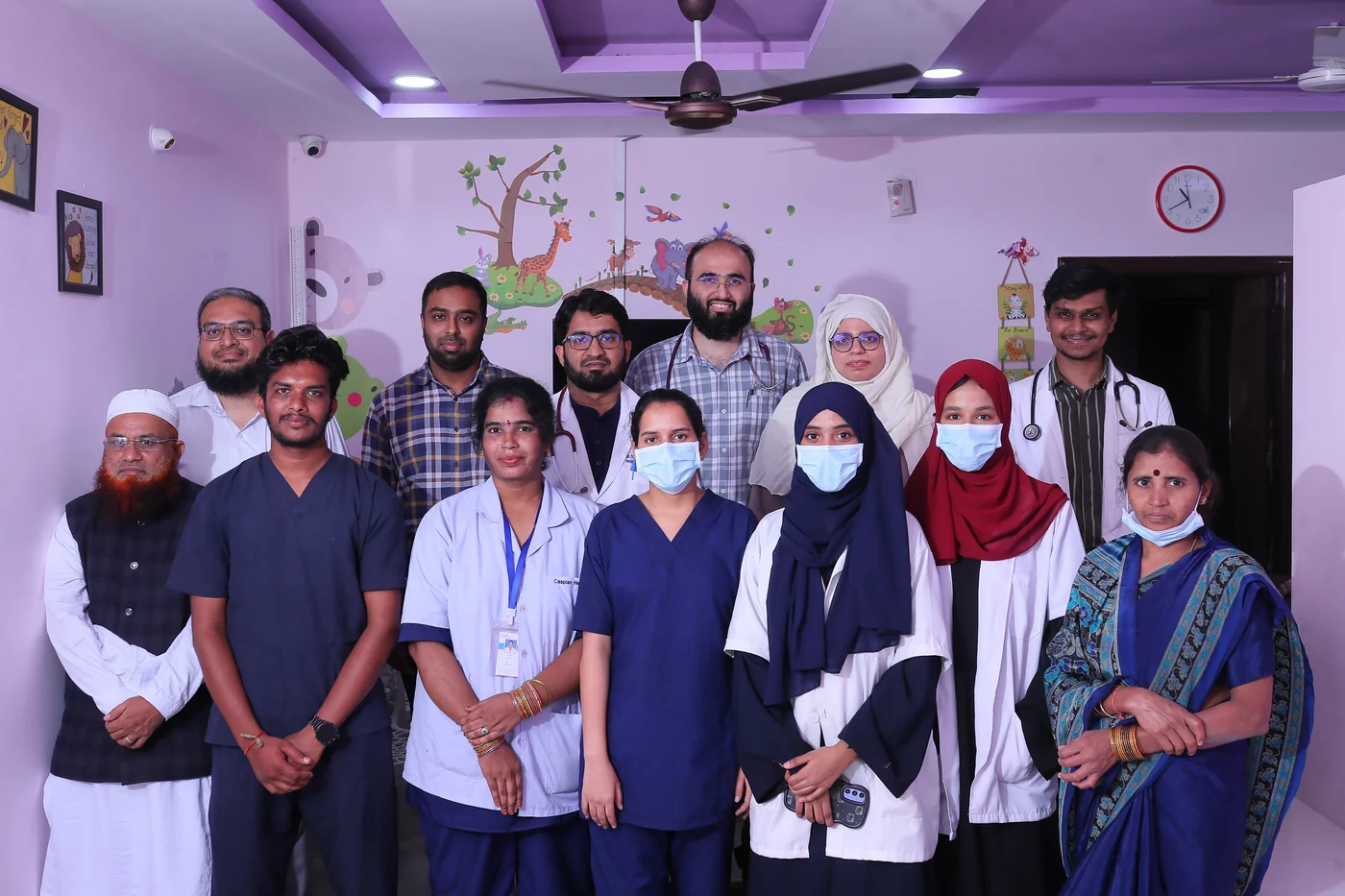 The staff of Caspian Healthcare: doctors, nurses, pharmacist, laboratory technician and support staff, Vijay Nagar Colony, Hyderabad